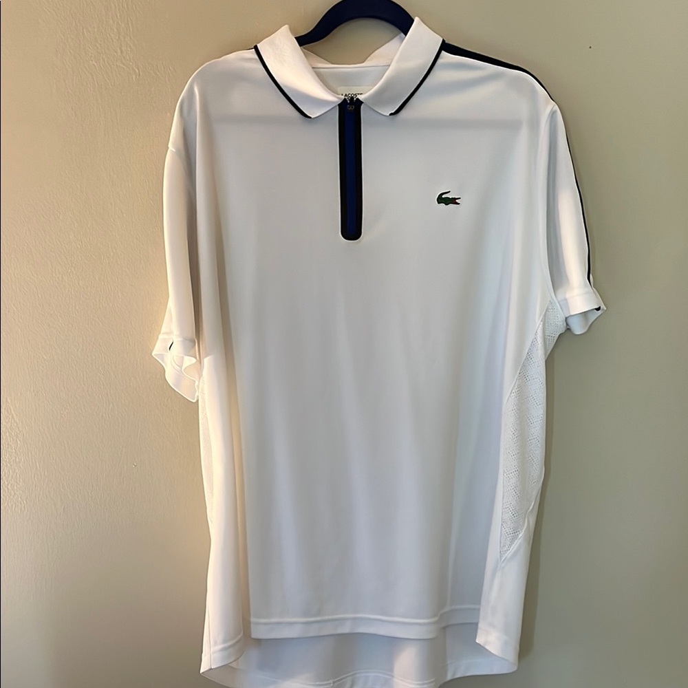 Lacoste Men's White Polo Shirt with Black Trim